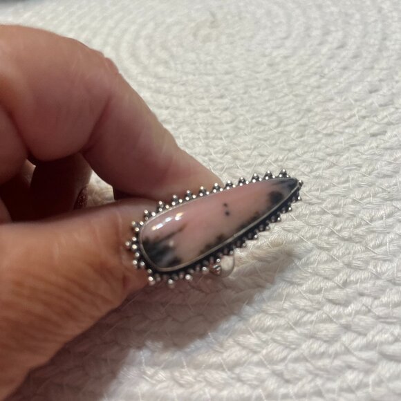 Beautiful PINK PERUVIAN OPAL Handmade Sterling 925 Ring Size 8 #692D - Picture 1 of 3